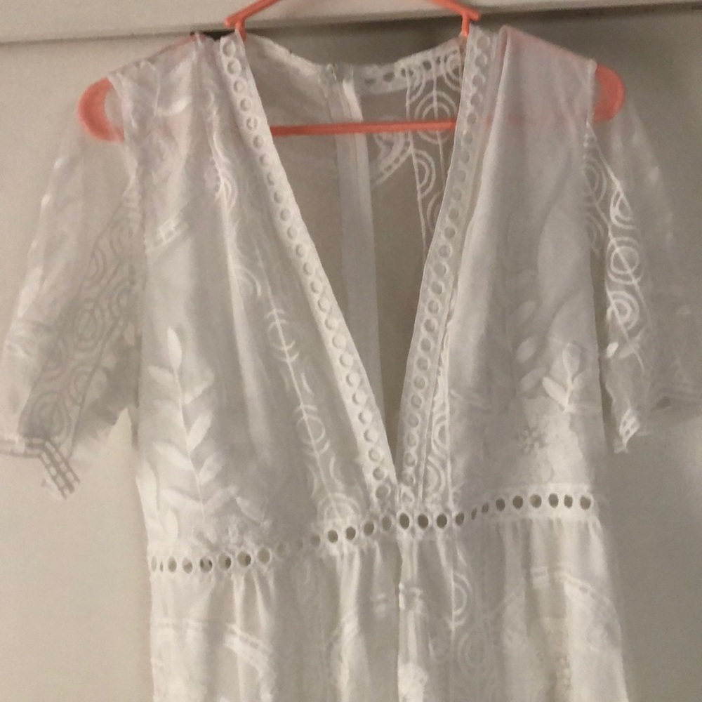 Gorgeous white lace romper with long skirt